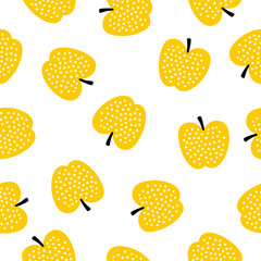 Seamless pattern with yellow apples and white background
