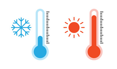 Thermometer vector icon illustration. Hot and cold temperature for summer and winter design concept. - obrazy, fototapety, plakaty