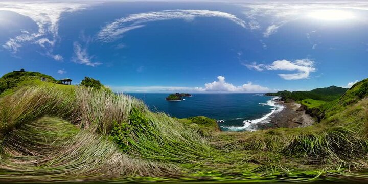 Seascape: Tropical island in the ocean. Palaui island, Cape Engano, Dos Hermanas island. Philippines. 360 panorama.