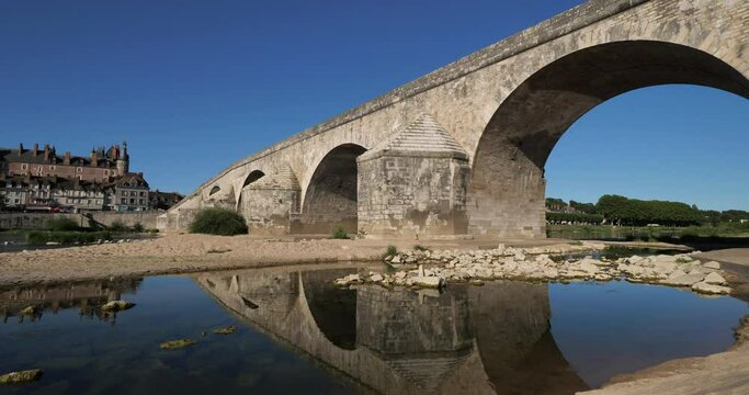 Gien, Loiret department, France. Low level in the Loire river during a dryness season.