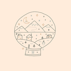 christmas minimal line illustration. doodle vector art