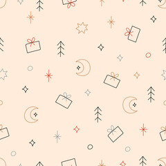 christmas line seamless pattern. vector illustration