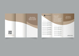 Brown corporate trifold brochure for business. Flyer for printing.