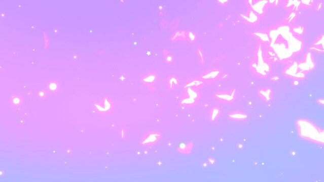 Looped cartoon glowing butterflies in the pastel sky animation.