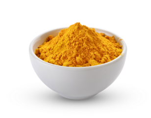 Turmeric powder in white bowl on transparent png
