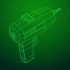 Drill electric device wireframe low poly mesh