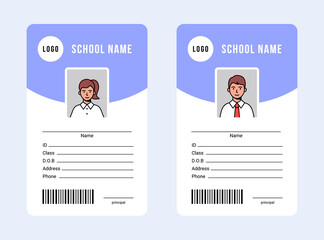 Student ID card. School identity card. Set of ID Card Template for pupil. Simple flat modern style