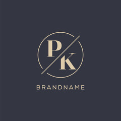 Initial letter PK logo with simple circle line, Elegant look monogram logo style - obrazy, fototapety, plakaty