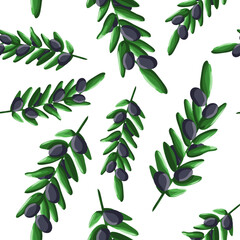 Seamless pattern with olive branch with leaves in cartoon style