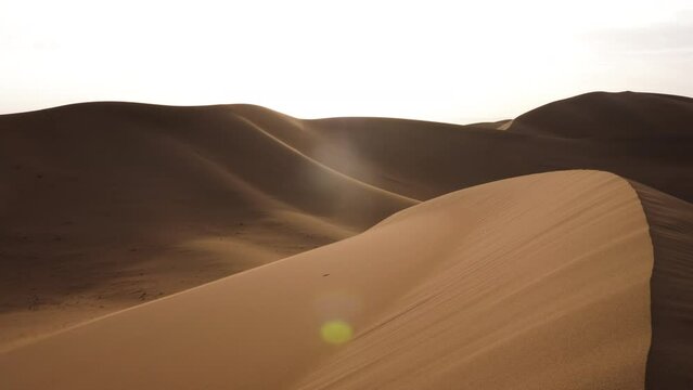 Sahara desert sand dunes landscapes at sunset, Mhamid, Erg Chigaga, Morocco. Nature background 4k footage. 