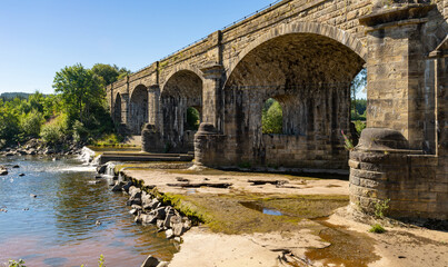The river South Tyne at Alston Arches, Haltwhistle after a period of dry weather in August 2022
