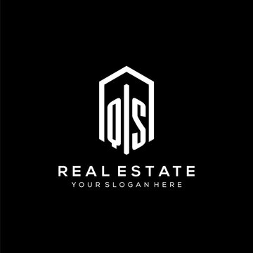 Letter QS logo for real estate with hexagon icon design