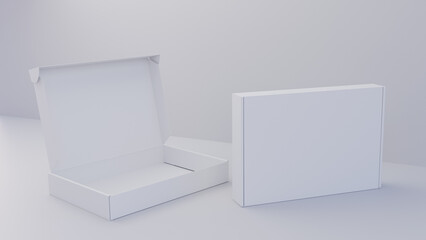 white product boxes mockup, mailing boxes template, closed and opened boxes