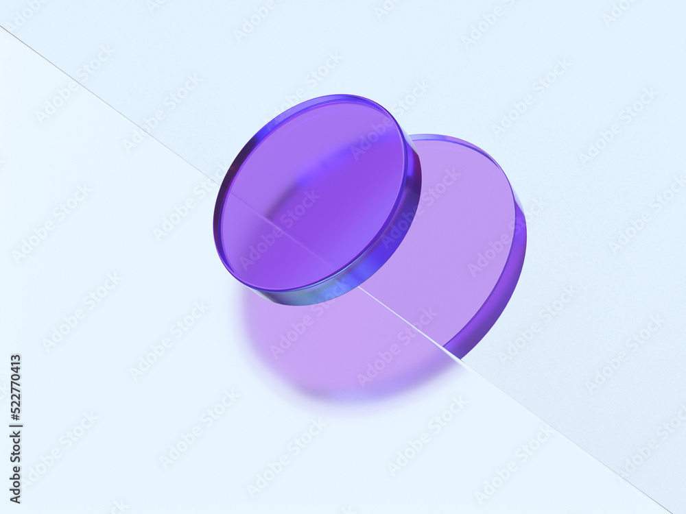 Poster 3d rendered illustration of half-transparent objects. composition with glass cylinder and glass fiel