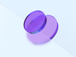 3D rendered illustration of half-transparent objects. Composition with glass cylinder and glass fields. Visualization for data and technology.