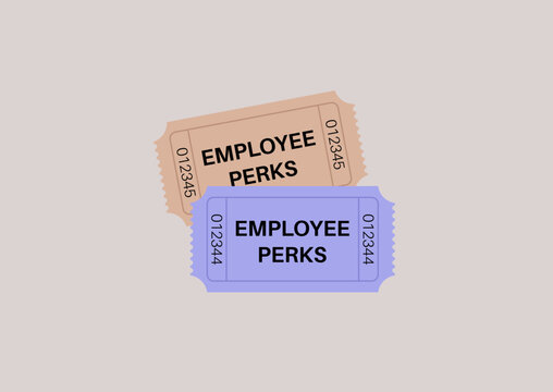 Employee perks stylized as admission tickets, corporate retention program