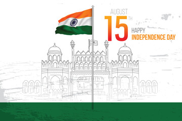 Aug 15th Indian Independance day red fort drawing art vector  - Powered by Adobe