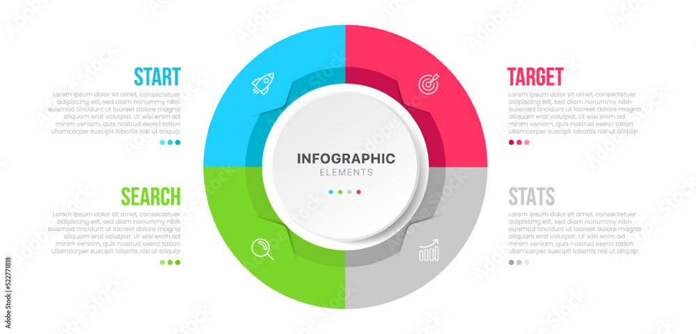 Poster timeline circle infographic design with 4 options or steps. infographics for business concept. used 