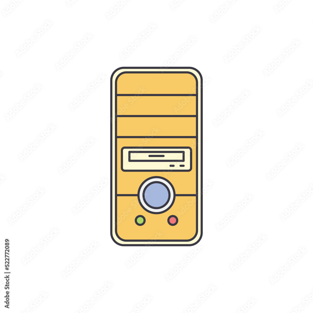 Poster computer case, computer tower icon in color, isolated on white background