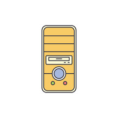 Computer case, computer tower icon in color, isolated on white background 