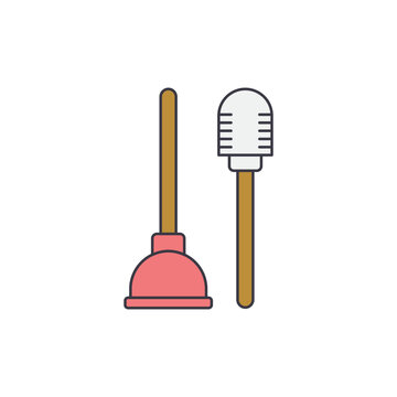 recommend clip art: Brush and plunger toilet icon in color, isolated on white background 
