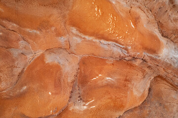 Beautiful lifeless landscape mountains Altai Republic Russia, texture of red sandstone in Mars valley, aerial top view