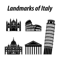 Bundle of Italy famous landmarks by silhouette style,vector illustration