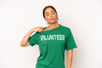 pretty hispanic woman feeling stressed, anxious, tired and frustrated. ecology and volunteer concept