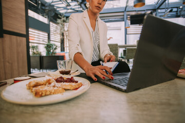 Working on the laptop