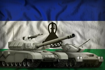 Naklejka premium Lesotho tank forces concept on the national flag background. 3d Illustration
