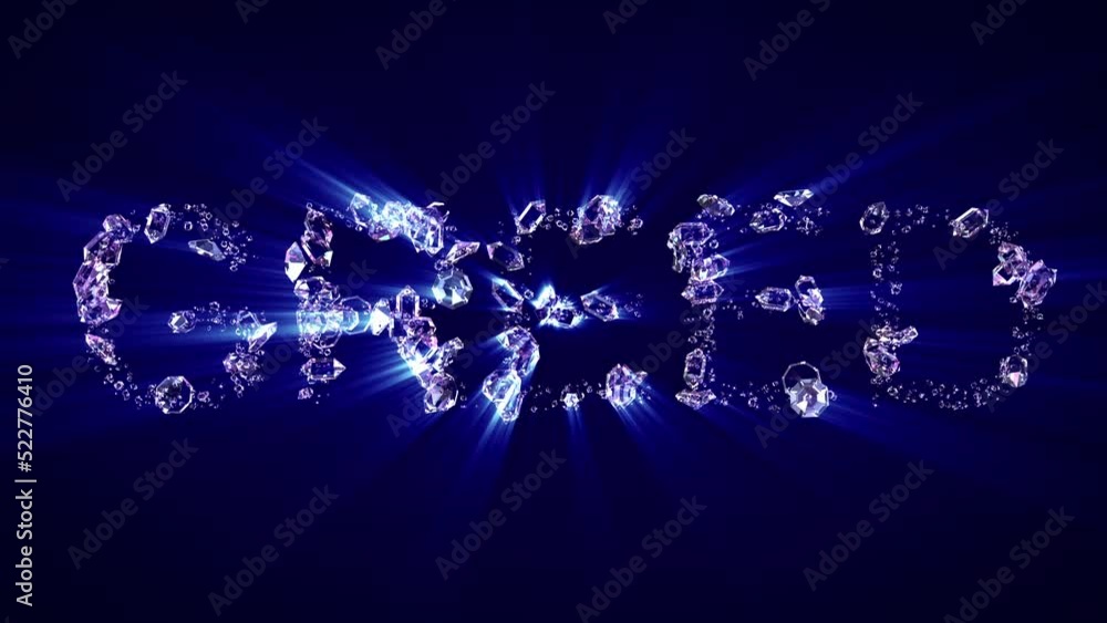 Poster greed - text of diamonds with light rays, isolated - loop video