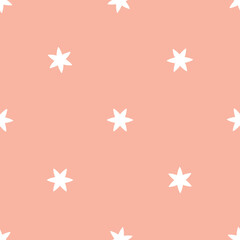 Seamless pattern with white stars and pink background.