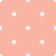 Seamless pattern with white stars and pink background.