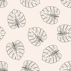 Seamless pattern with hand drawn monstera leaves