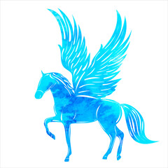watercolor pegasus silhouette on white background isolated, vector