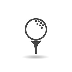 Golf ball on tee logo. Golf Ball icon with shadow