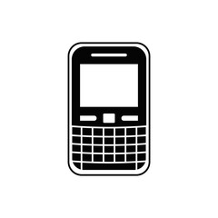 Mobile phone with qwerty keyboard icon in black flat glyph, filled style isolated on white background