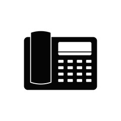 telephone icon in black flat glyph, filled style isolated on white background