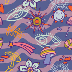 Naklejka na ściany i meble teenage seamless 70s retro mushroom pattern hippie