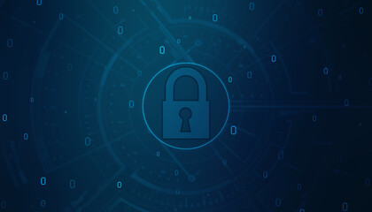 Digital Padlock on abstract technology background, Technology security concept. Modern safety digital background. Protection system, Cyber Security and safety information, personal data concept
