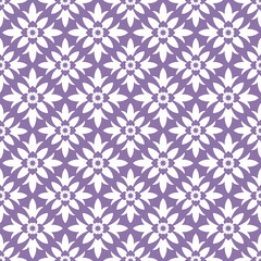 Purple seamless pattern with white abstract floral design.