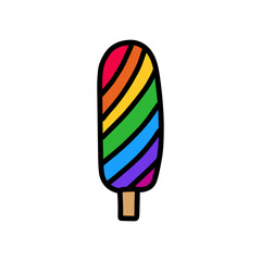 Rainbow ice cream hand drawn vector logotype icon in cartoon comic style