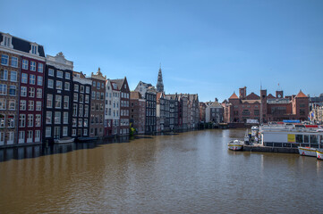Old Historical Houses At The Canal Around Damrak Amsterdam The Netherlands 15-6-2022