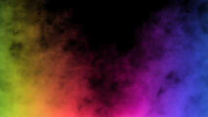 Abstract background with bright smoke illuminated by multicolored neon light. Unusual colorful fume. Magic steam on a black background. Smoke fantasy pattern.  - 522787689