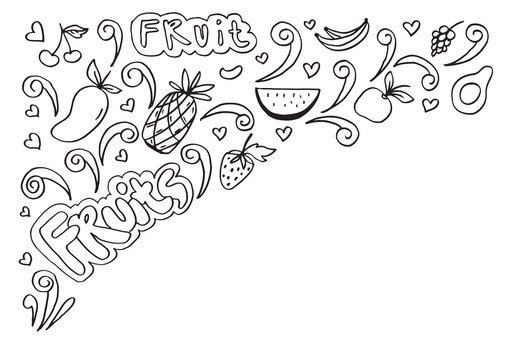 Various fruit sketch on white background.