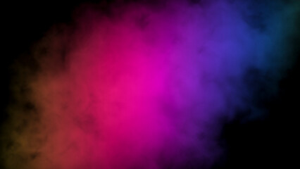 Fototapeta na wymiar Abstract glowing background with colorful smoke illuminated by multicolored neon light, mystic steam, design template, smoky pattern.