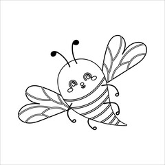 Bee Coloring book page for kids. Hand-drawn insect, Honey beekeeping, apiculture .Vector Monochrome Doodle illustration