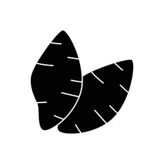 Sweet potato icon in black flat glyph, filled style isolated on white background