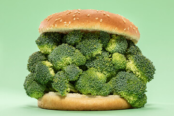 Burger bun with fresh broccoli