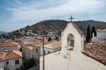 Fototapeta na wymiar Orthodox church in small Mediterranean town closeup